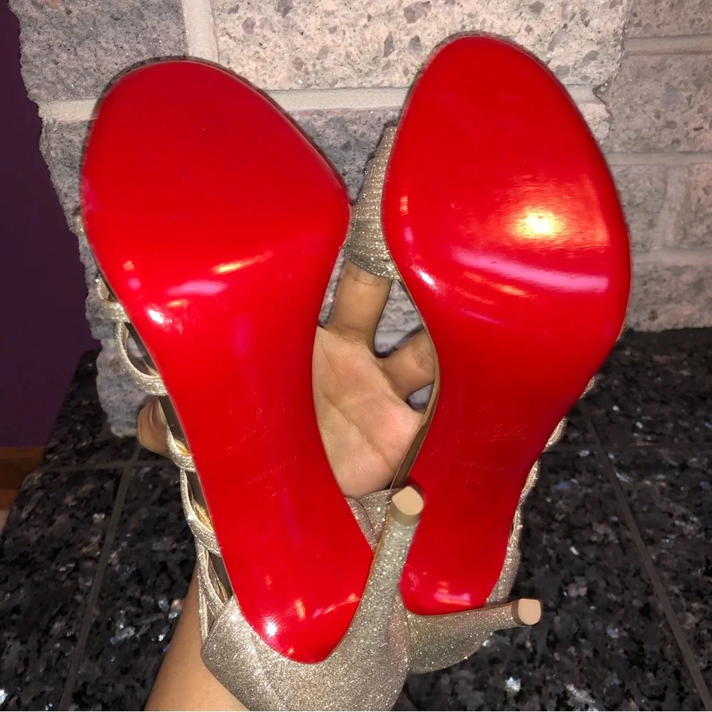 Christian Louboutin Metallic Norina 120 Glitter Sandal Heels - Picture 7 of 10